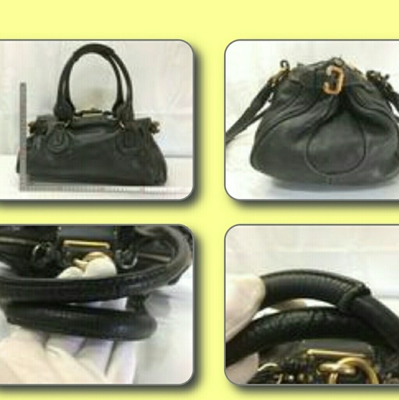 Chloe Paddington Shoulder Tote Lock Key Black Gold - Picture 4 of 6